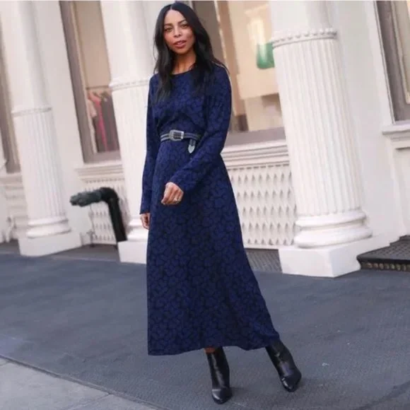 ELIZABETH and James Blue & Black Floral Button Back Maxi Dress L Modest Prairie - Picture 10 of 10